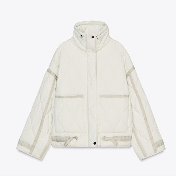 NWT ZARA WOMAN COLLECTION WATER-REPELLENT PUFFER JACKET Ecru Sz S